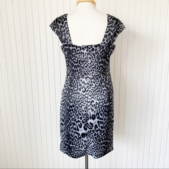 NWT Tadashi Shoji Grey & Black Animal Print Cocktail Dress Cap Sleeve Size 10 - Picture 4 of 16
